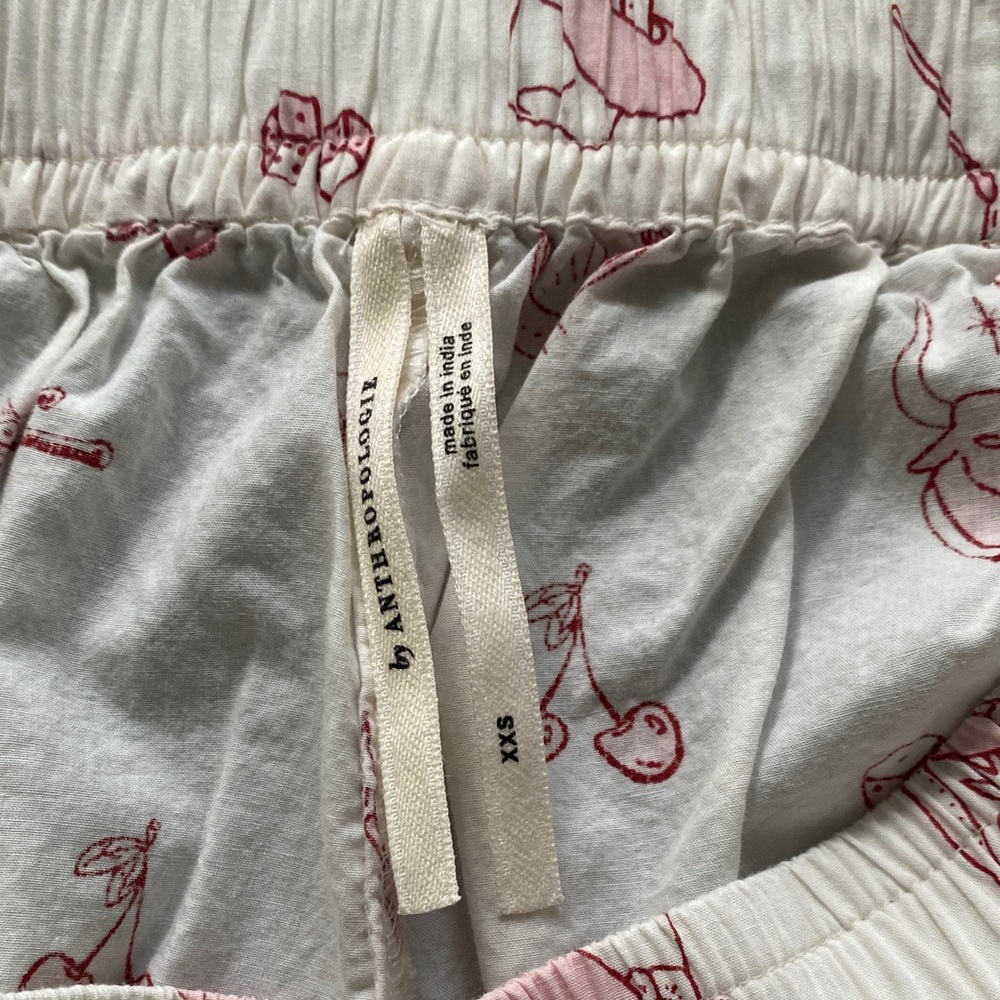 Anthropologie White Lounge Shorts with Red Cherry Print - Picture 2 of 3